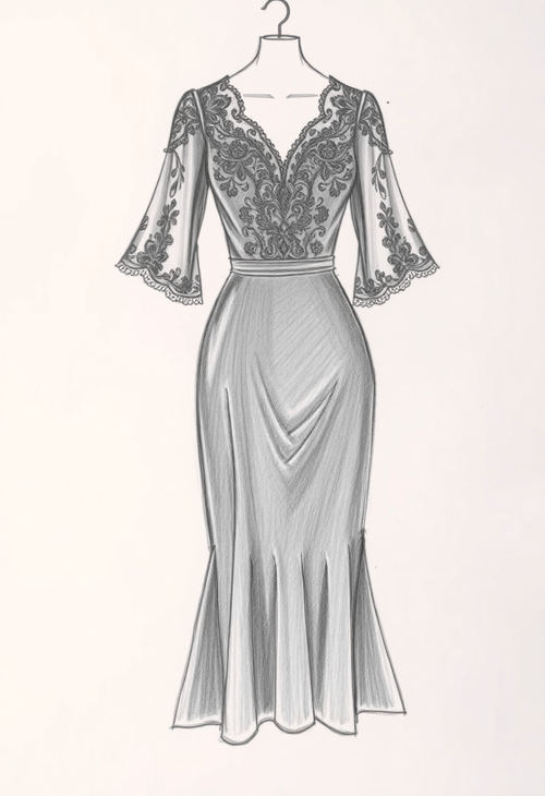 Vintage Elegance: Fashion Sketch with Retro Flair