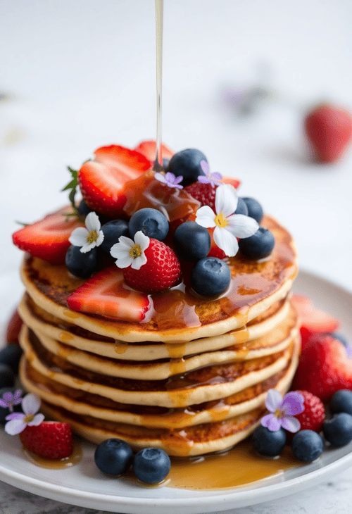 Gourmet Pancakes with Edible Flowers