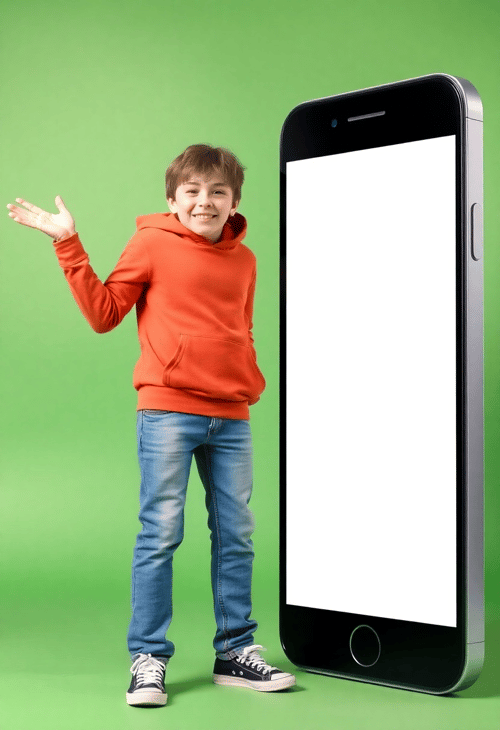 Teenage Boy and the Gigantic Blank Smartphone