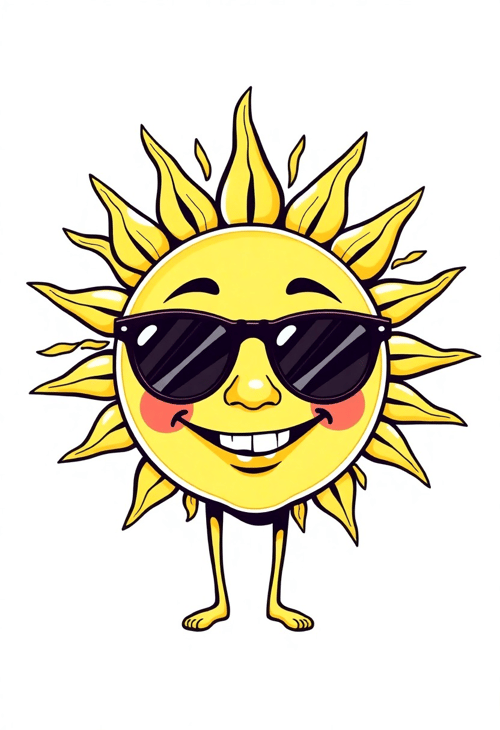 Quirky Cartoon Sun with Sunglasses