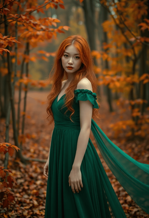Enchanted Forest: Mystical Redhead in Autumn Woods