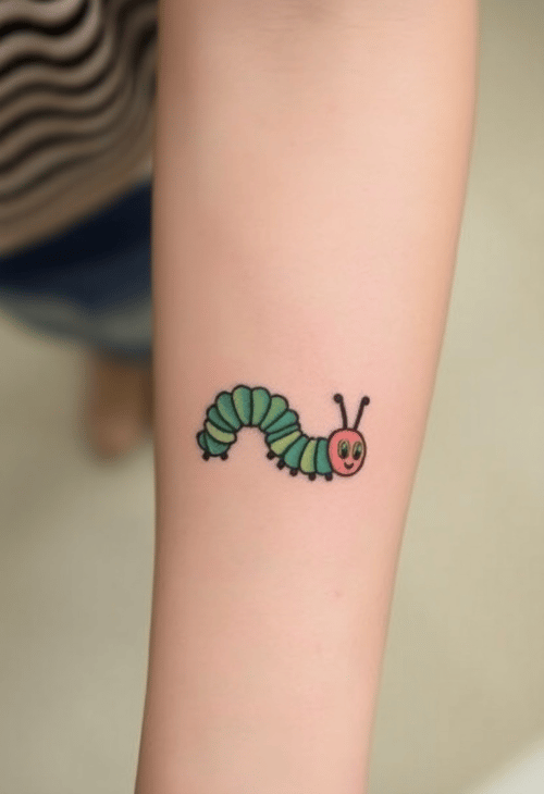 Cute Caterpillar Tattoo on the Forearm