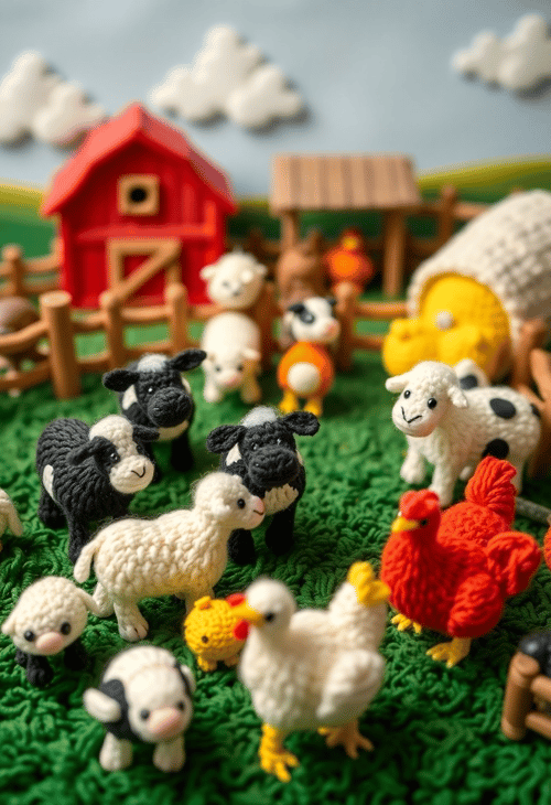 Amusing Yarn Farmyard with Animals