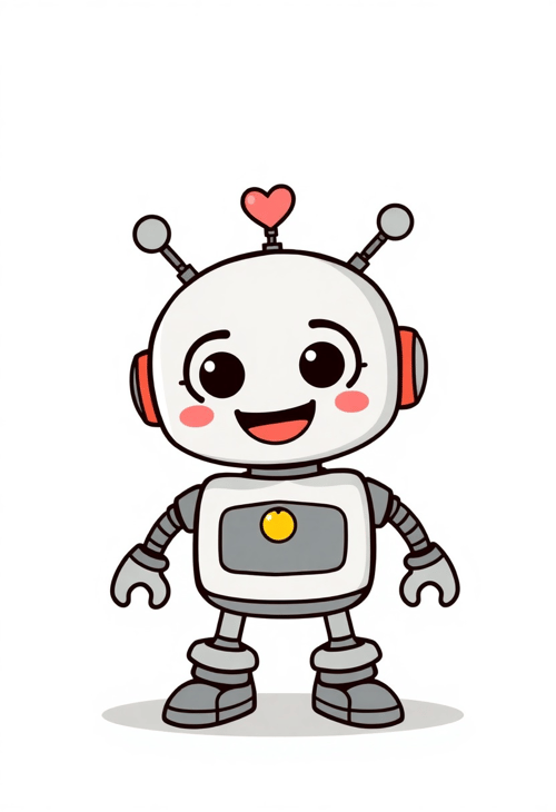 Happy Little Robot with Heart Antenna