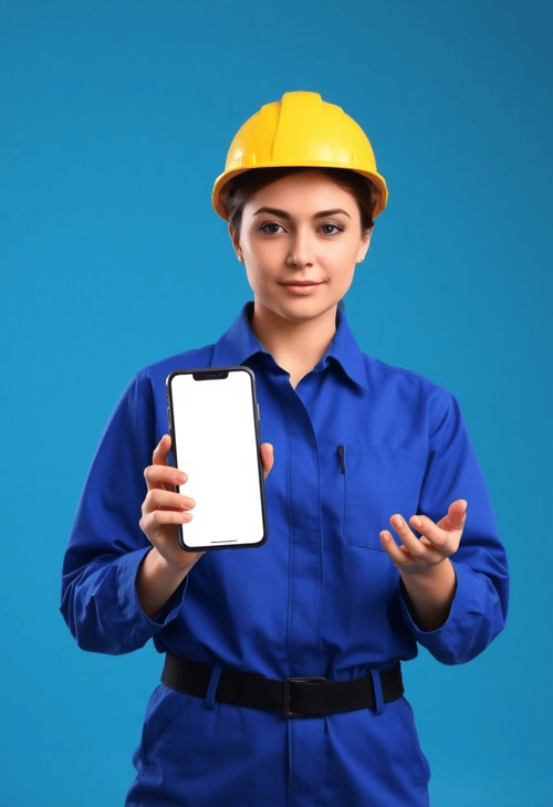 Engineer Standing with a Blank Screened Smartphone