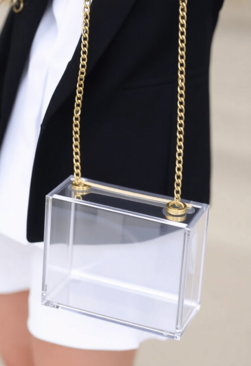 Transparent Acrylic Box Bag with Gold Chain Strap