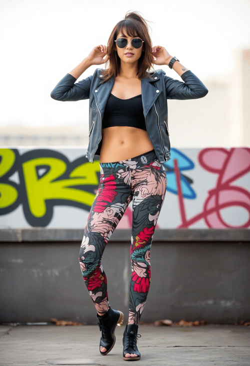 Urban Edge: Graffiti-Inspired Leggings on a Trendsetter