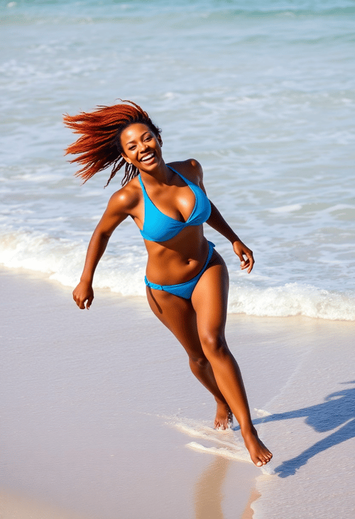 Beachside Radiance: Playful Redhead by the Sea