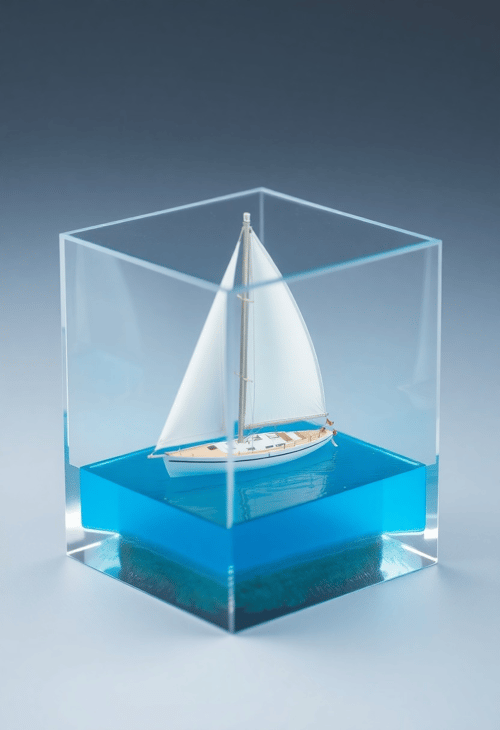 Ocean's Tranquility: The Encased Sailboat
