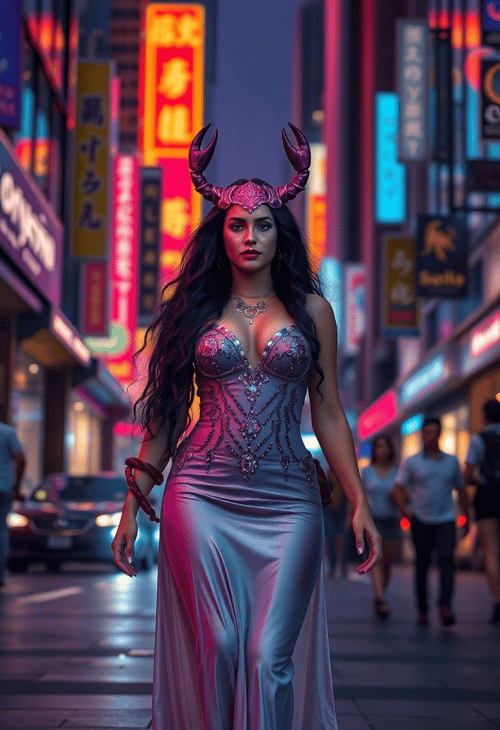 Enigmatic Scorpio Woman in a Cityscape