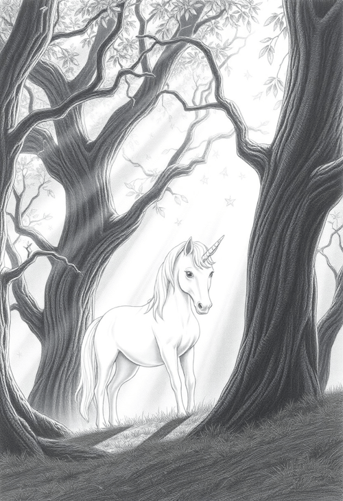 Unicorn in a Magical Forest