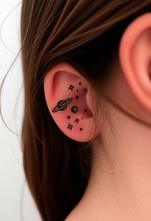 Tiny Galaxy Tattoo Behind the Ear