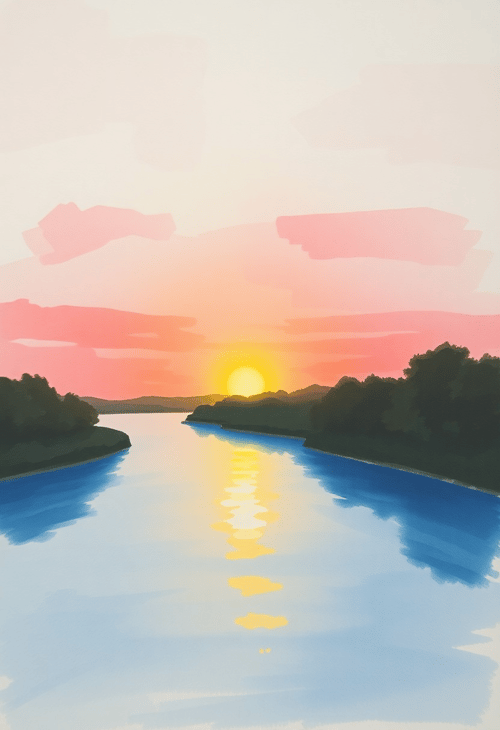 Serenity of a Sunset Over River