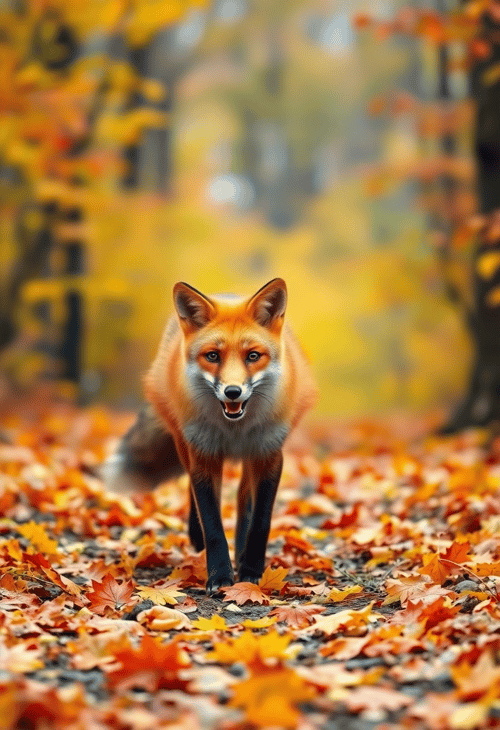 Cheerful Red Fox in Autumn Forest