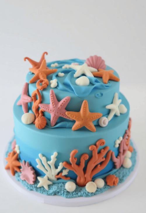 Ocean-Themed Cake with Fondant Sea Creatures