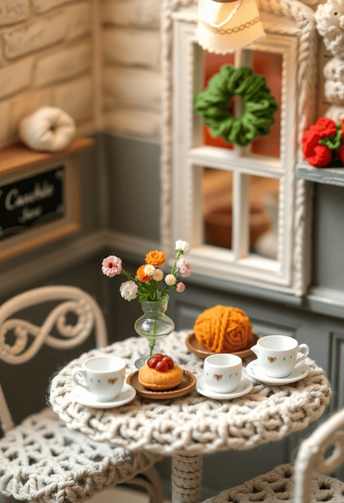 Cozy Yarn Café Scene with Table Top Delights