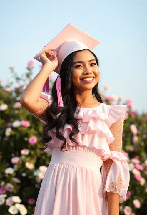Chic Pastel Pink Graduation Dress with Ruffles