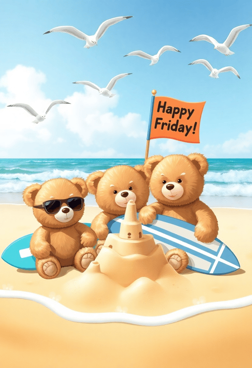 Beach Bears Wave to the Weekend