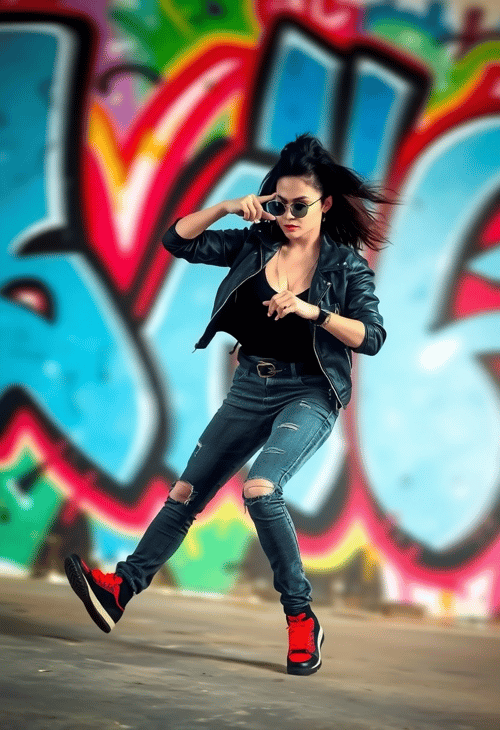 Urban Groove: TikTok Dance Against a Graffiti Wall