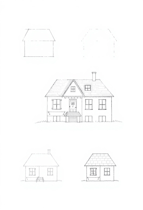 Step-by-Step Pencil Drawing of a Basic House
