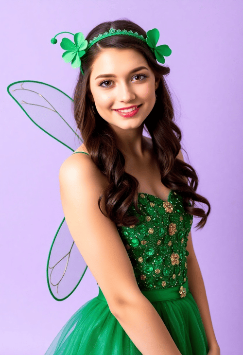 Enchanting Pixie Woman in Green and Gold