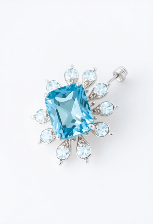 Sophisticated Platinum and Aquamarine Brooch