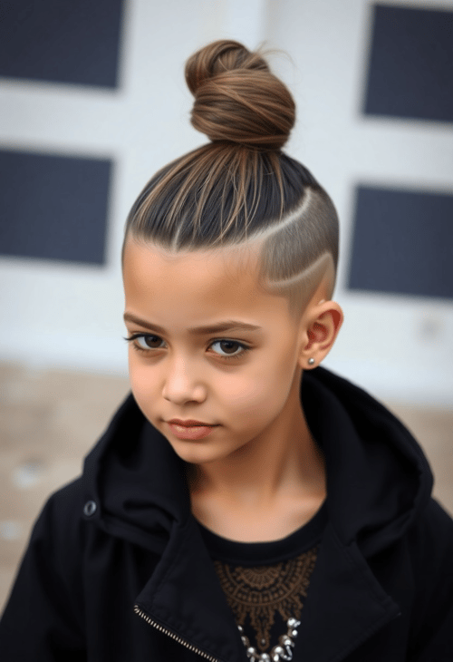 Edgy Shaved Sides with Top Knot on a Middle Eastern Girl