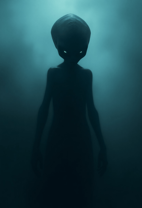 Haunting Alien with a Shadowy Silhouette