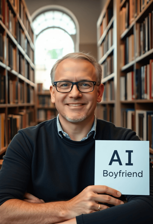 AI Boyfriend in a Cozy Library