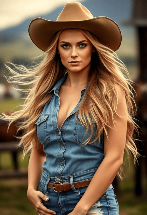 Rustic Elegance: Cowgirl in Distressed Denim