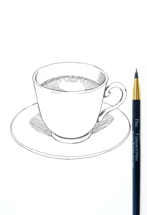 Elegant Pen and Ink Tea Cup