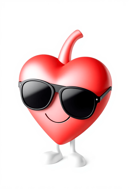 3D Heart Emoji with Cool Sunglasses