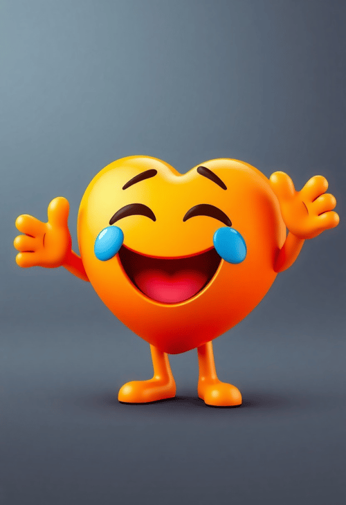 3D Orange Heart Emoji with Laughing Face
