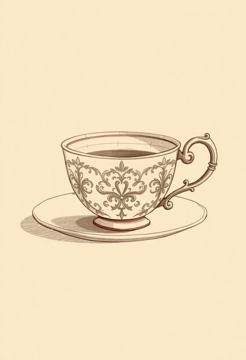 Vintage Style Tea Cup Sketch
