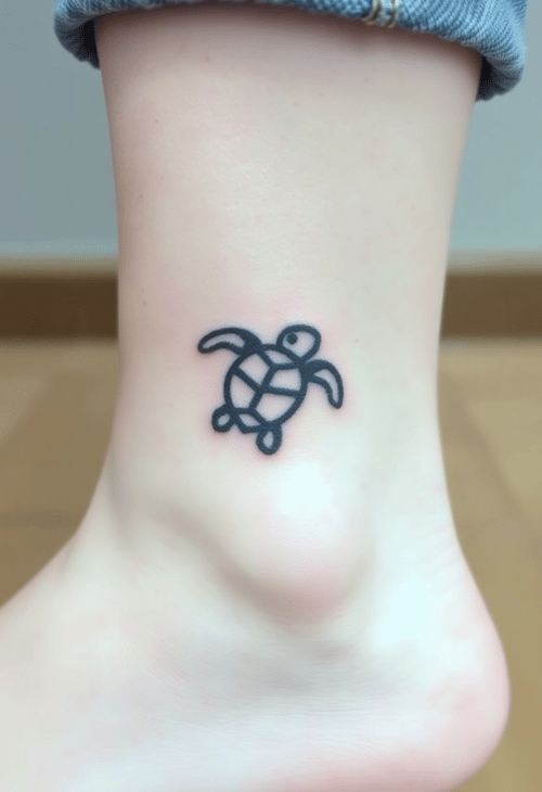 Tiny Turtle Ankle Tattoo