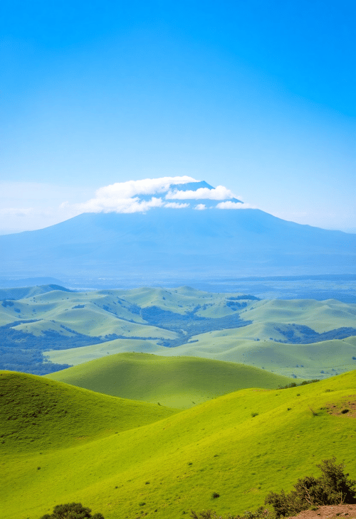 Lush African Landscape with Mount Kilimanjaro in the Distance