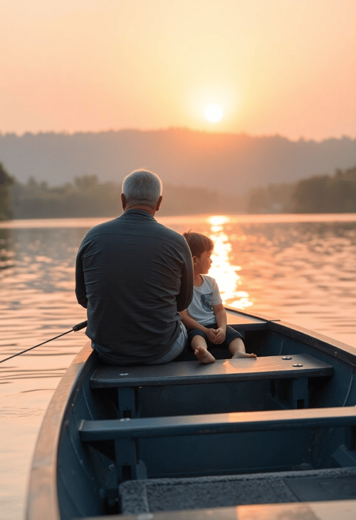 Father and Son Fishing at Sunrise