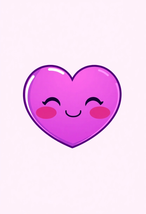 Vector Purple Heart Emoji with Blush