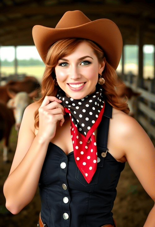 Cheeky Charm: Cowgirl with Polka-Dot Bandana