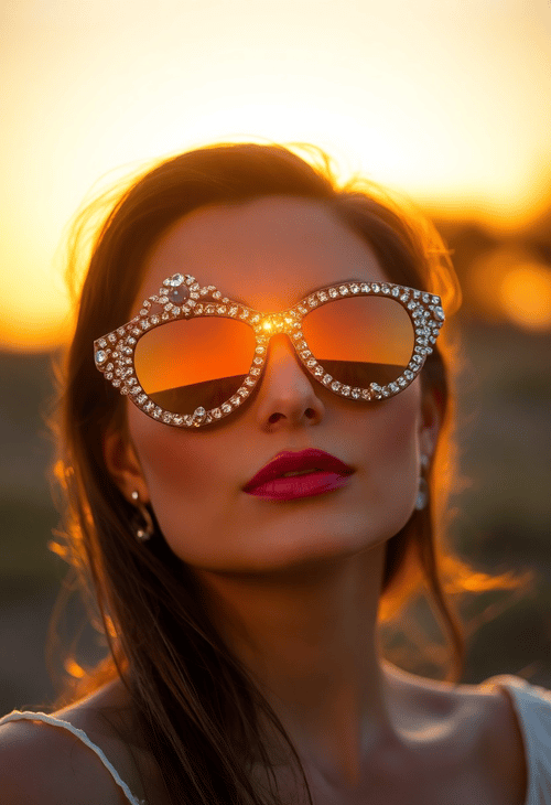 Whimsical Fantasy: Crystal-Adorned Sunglasses at Dusk