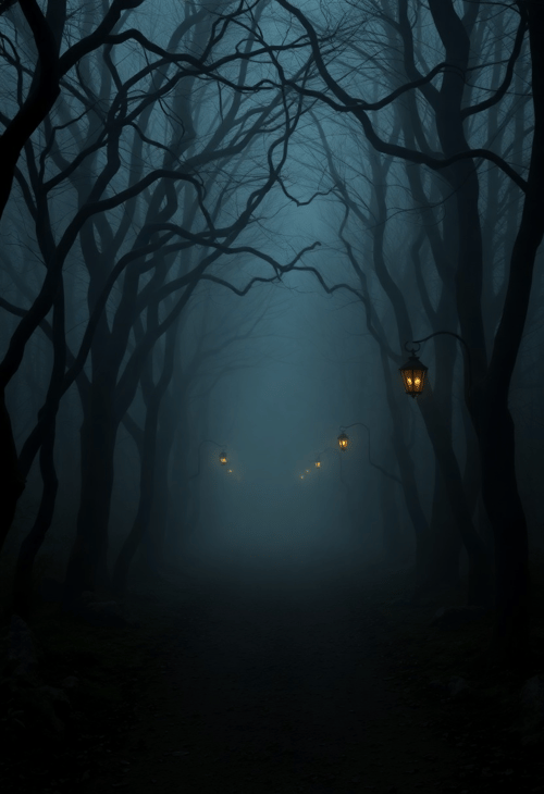 Haunted Forest Pathway at Dusk