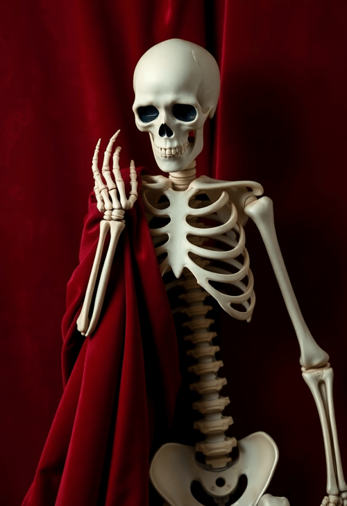 Elegant Skeleton Menacing Against Velvet