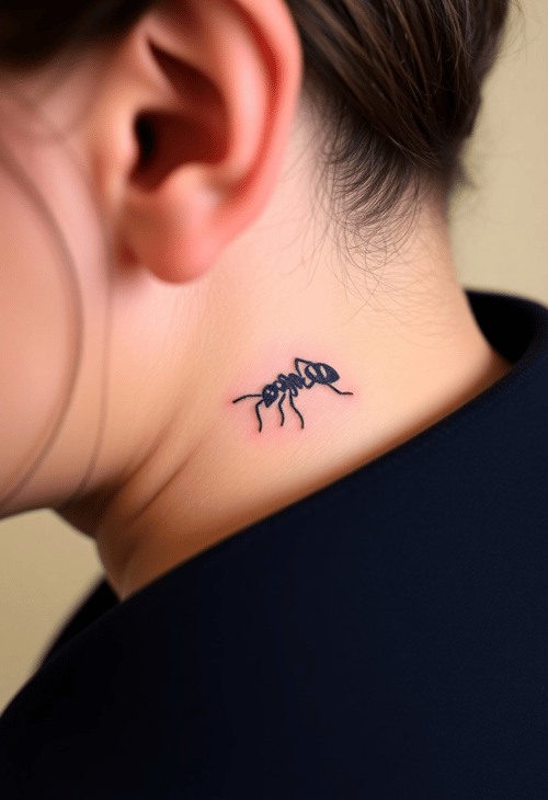 Tiny Ant Tattoo Behind the Ear
