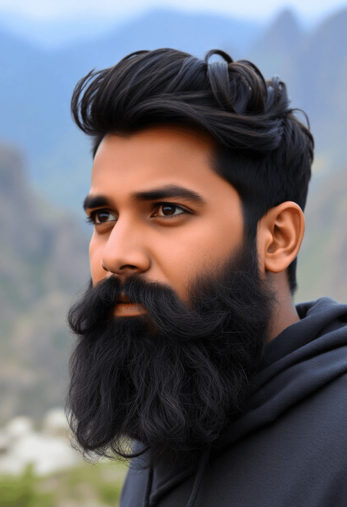 South Asian Man with a Full Beard and Expressive Eyes