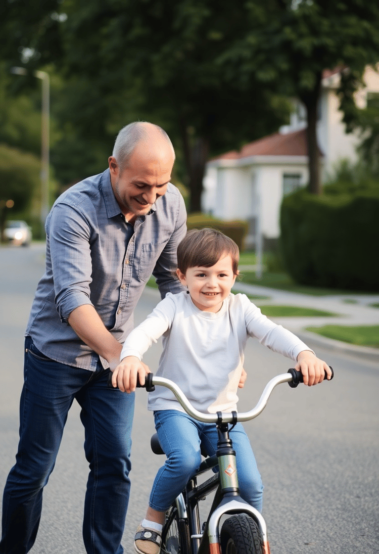 Father Teaching Child to Ride a Bike
