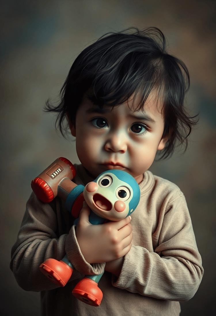 Child Holding a Broken Toy