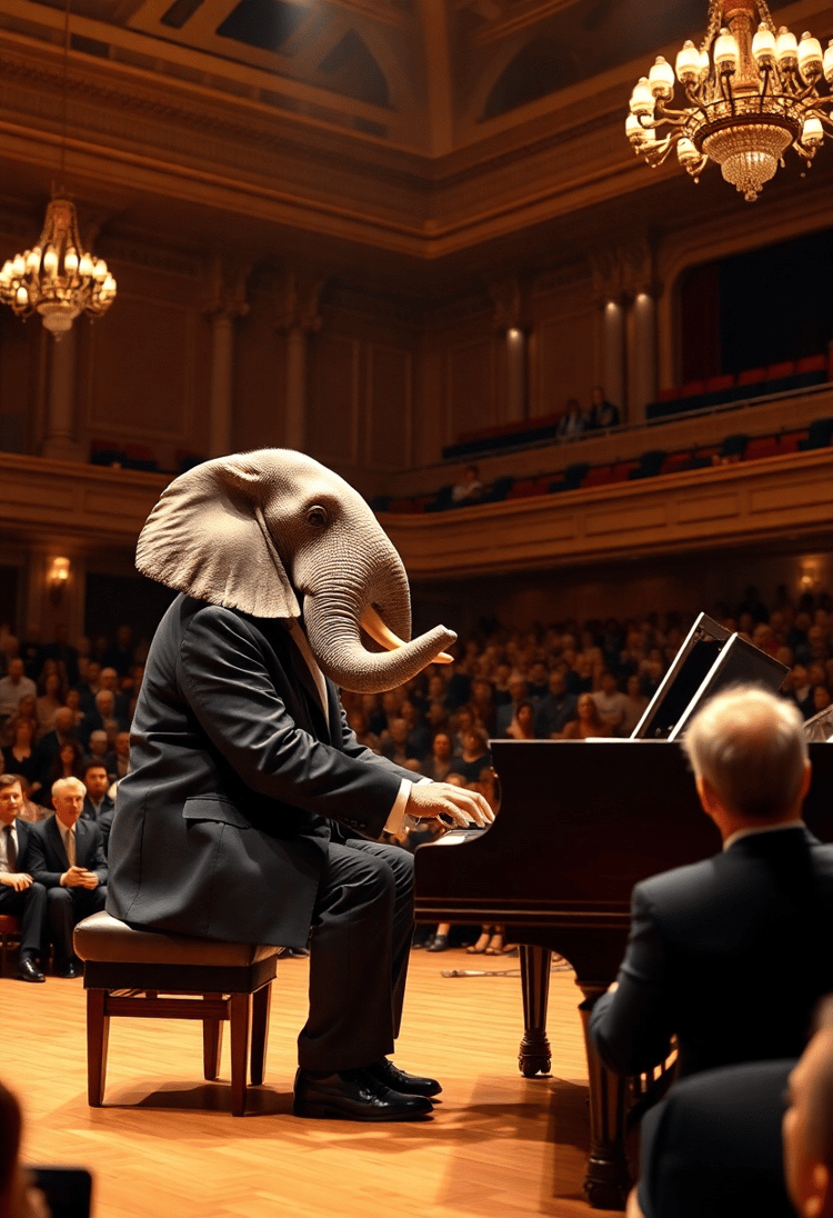 Elephant-Headed Musician Playing the Piano