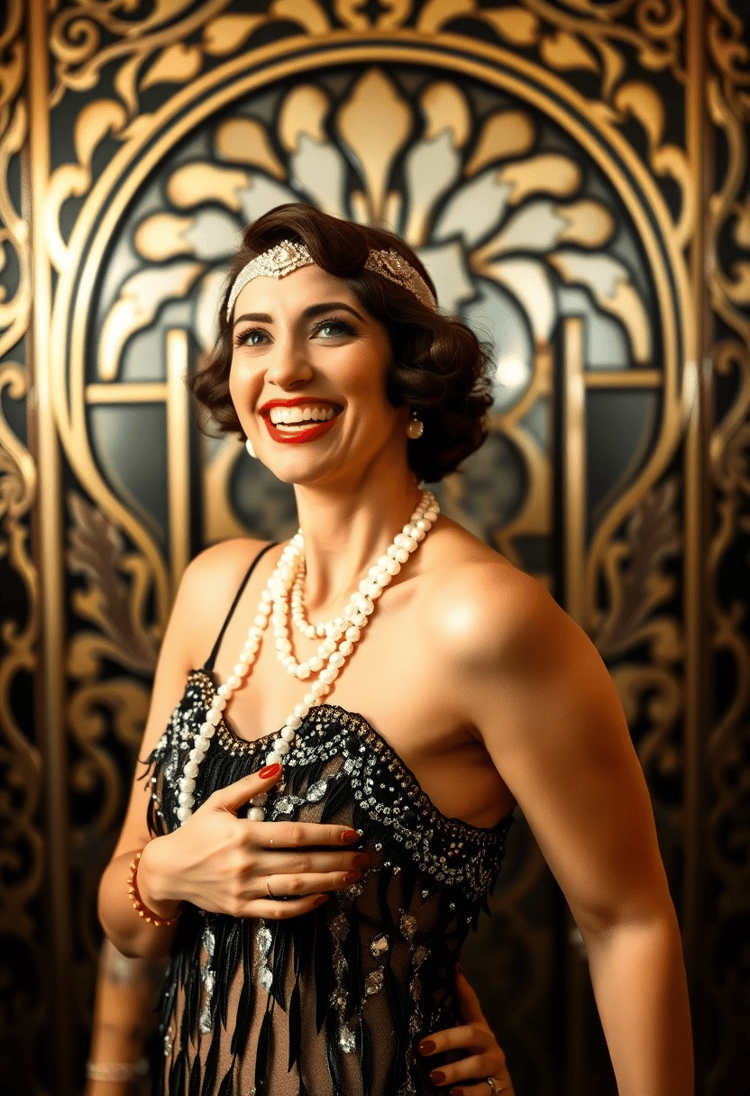 Vivacious Flapper Lady Against Art Deco Backdrop