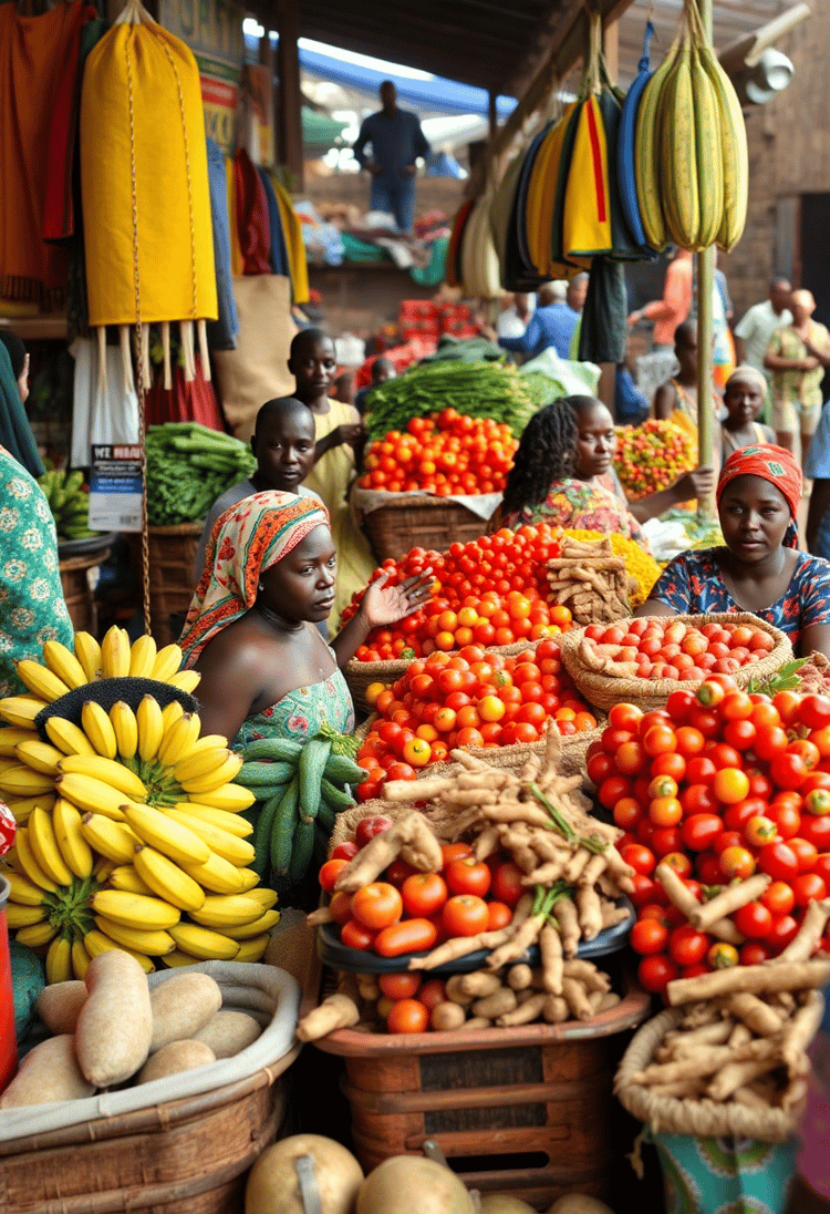 Vibrant African Market Scene Overflowing with Fresh Produce