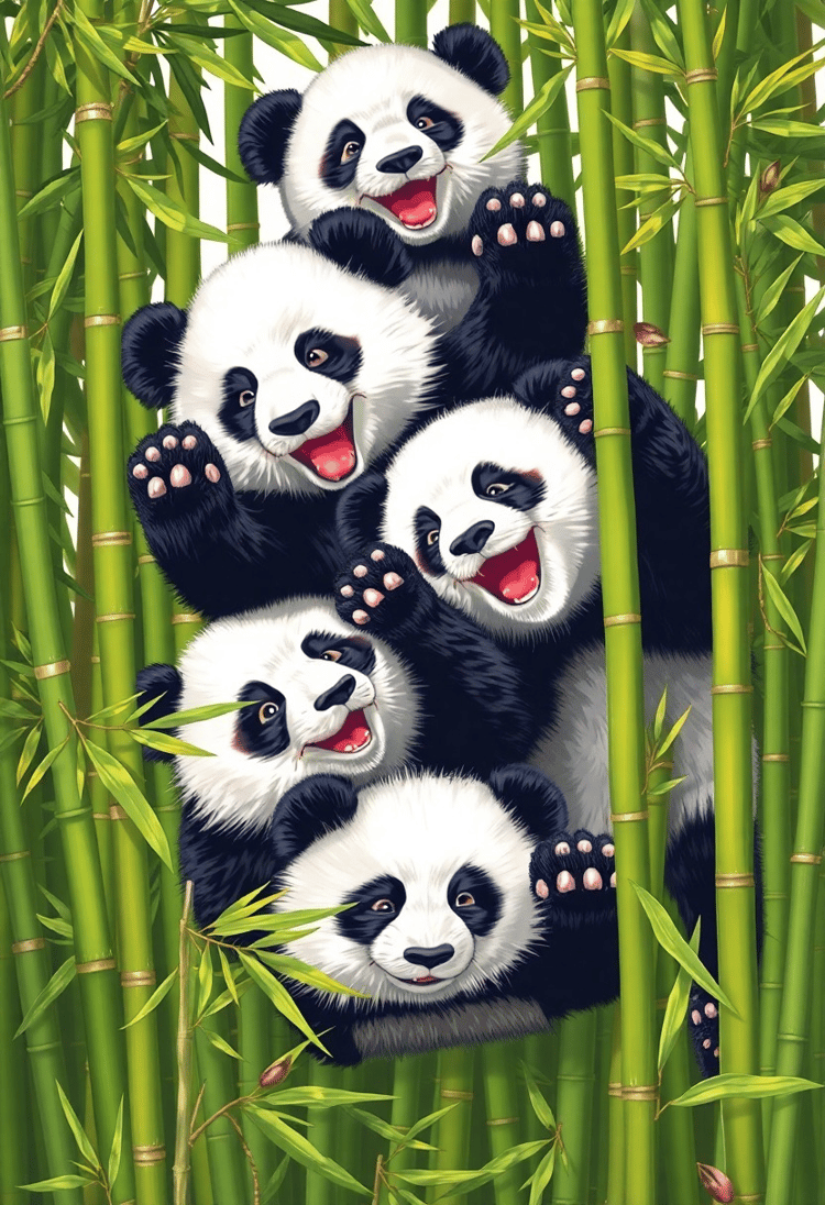 Playful Pandas in a Bamboo Forest